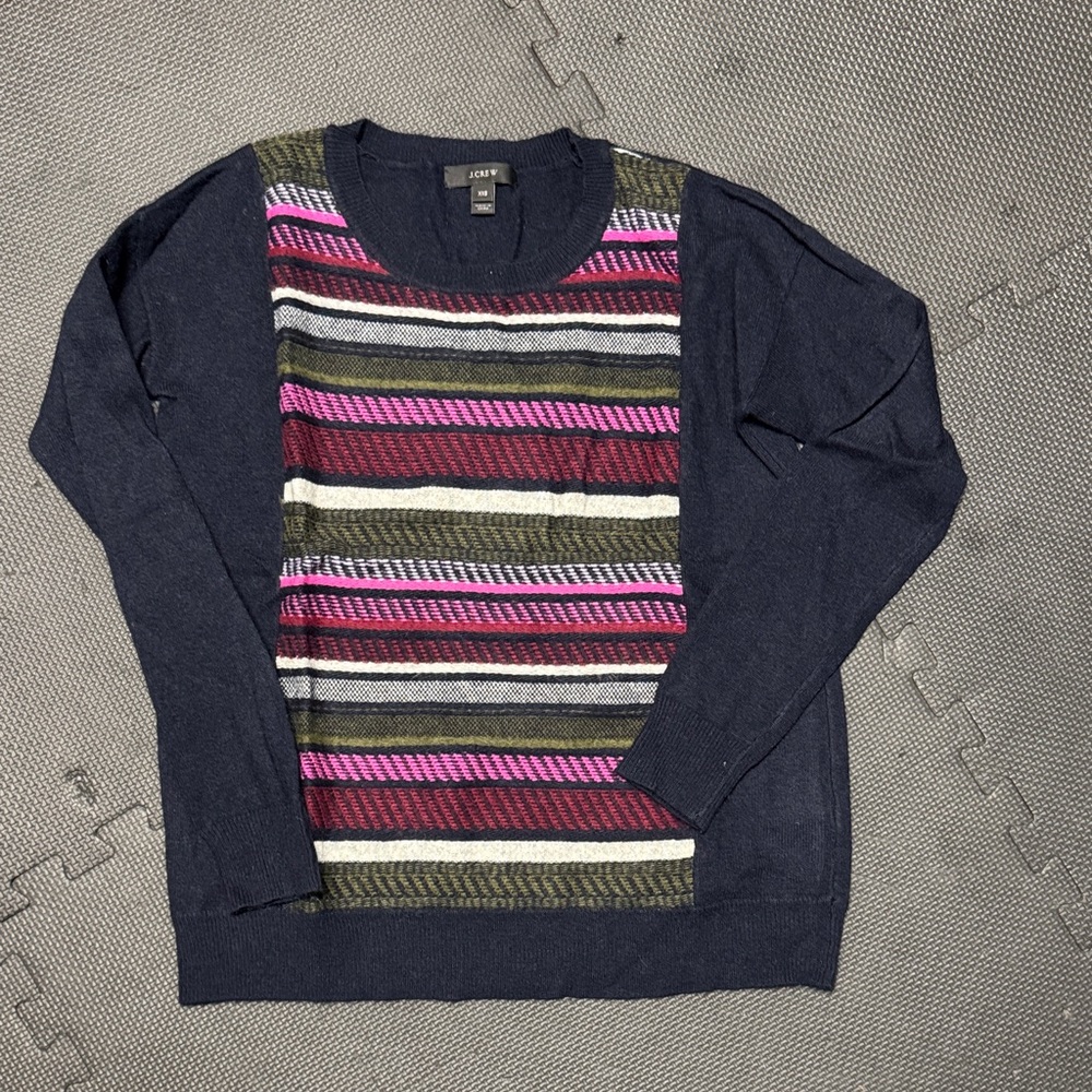 J. Crew women’s Crewneck Sweater - Navy with Multicolor Stripes